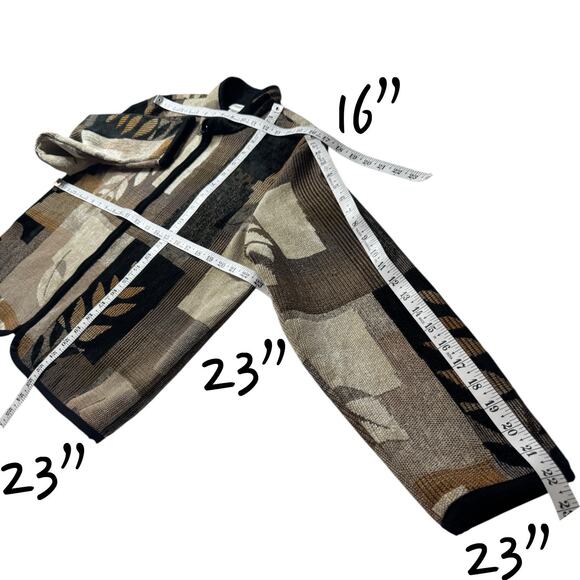 Vintage Tapestry Jacket Velvety Trim Leaf Motif Petite PL Artsy Statement - Picture 5 of 12